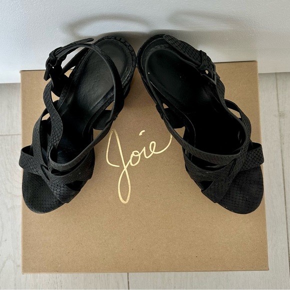 Joie Inez Snake Embossed Cement Heel Platform Black Sandal - Picture 8 of 16